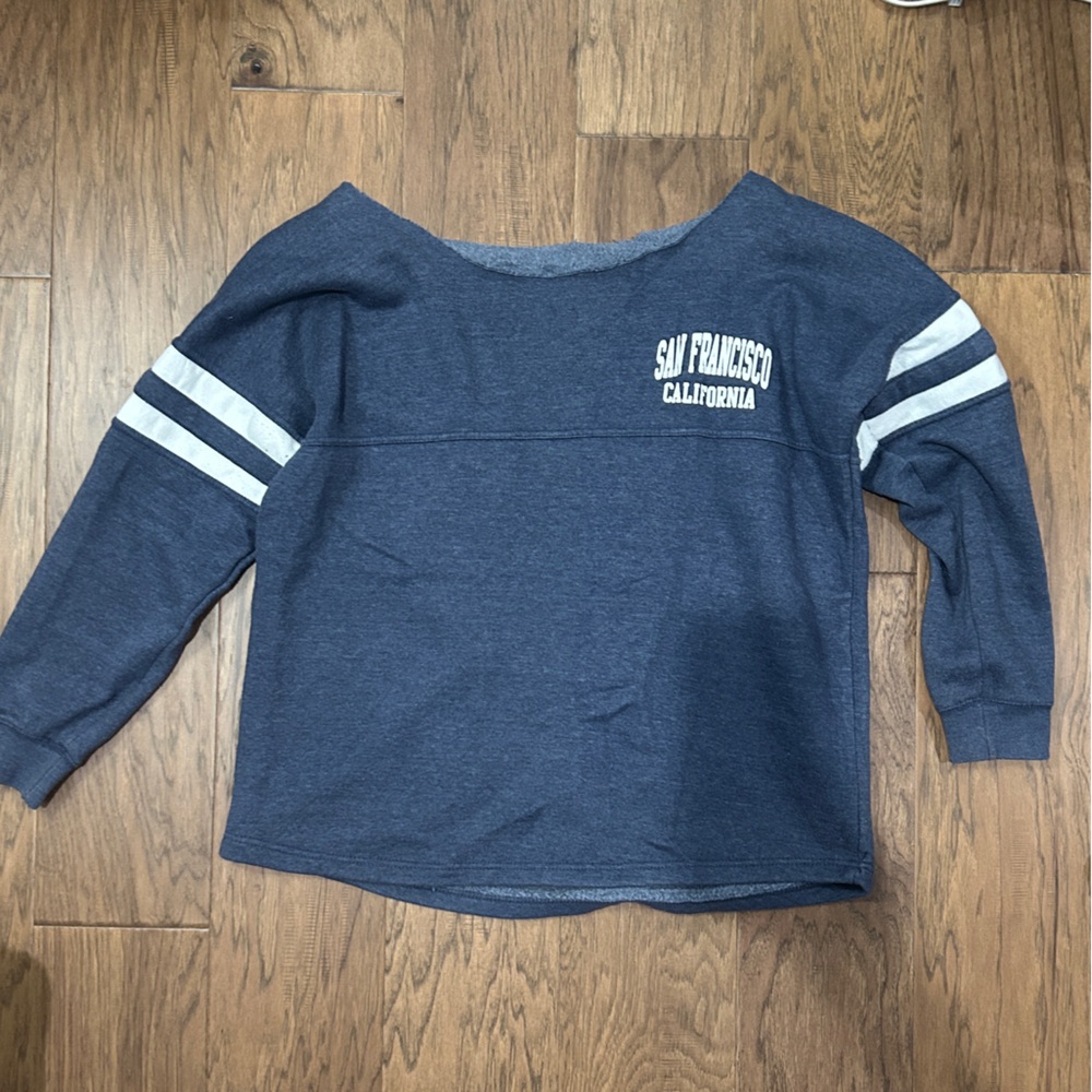 Blue Long Sleeve Sweatshirt with White Stripes
